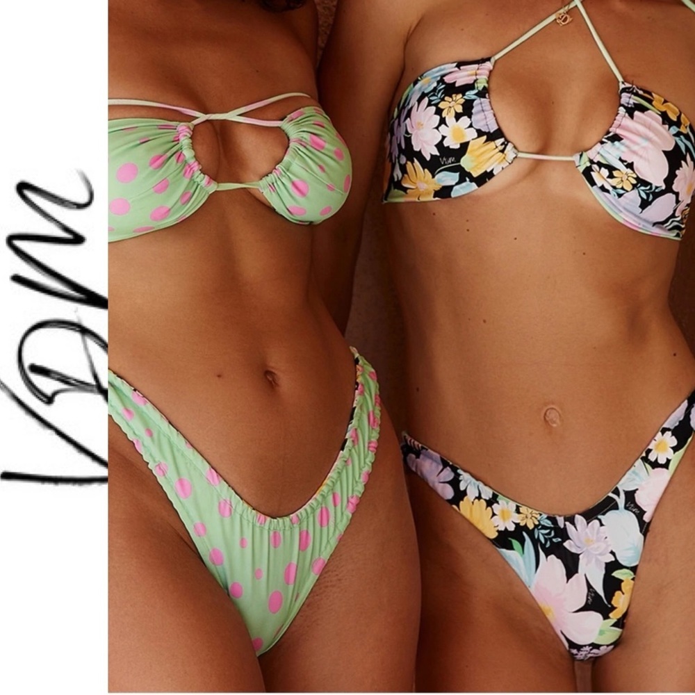 NWT VDM The Label Heather Stevie Garden Vibes Reversible Bikini Bottoms L